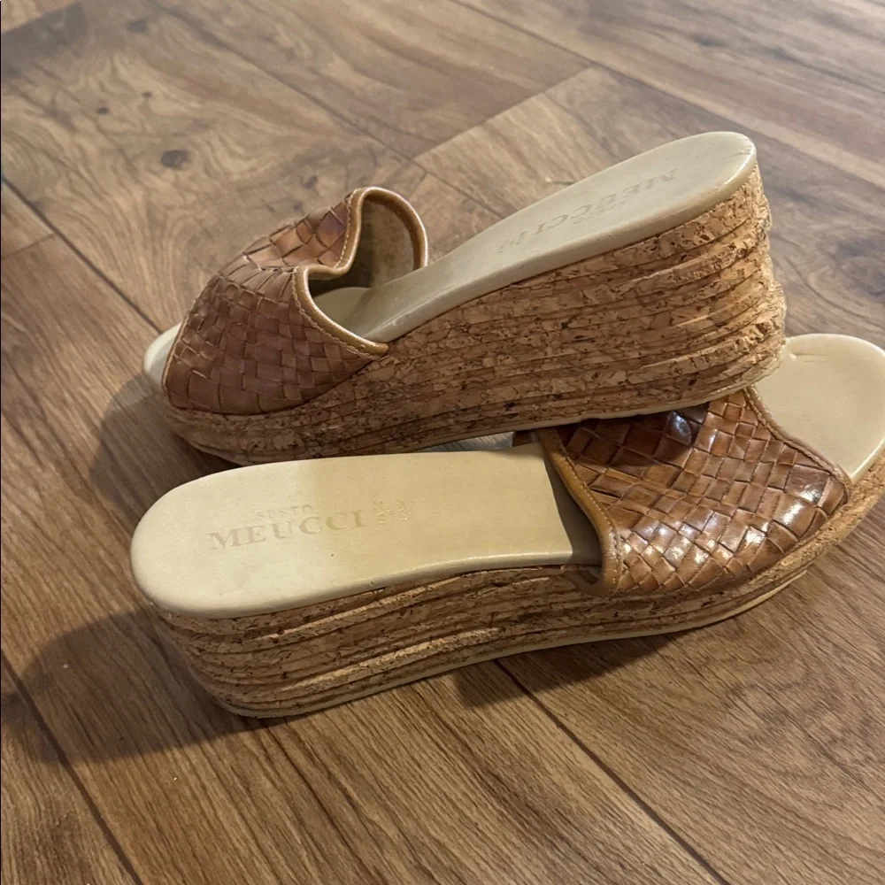Sesto Meucci Brown Woven Wedge Sandals
